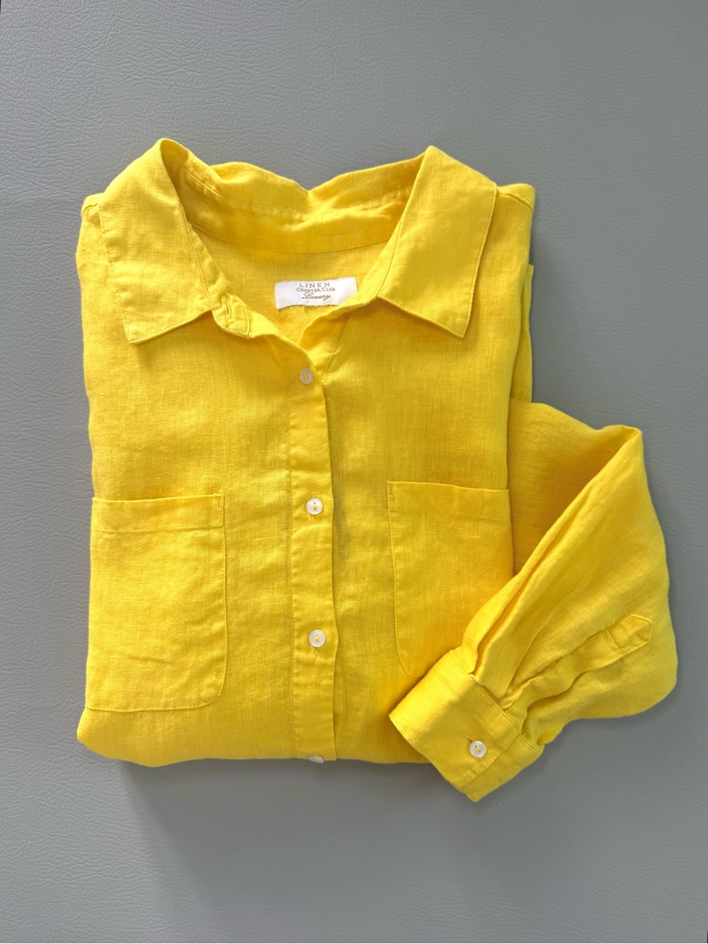 Charter Club Women’s Bright Yellow Linen Button Up Shirt Blouse Oversized No Tag